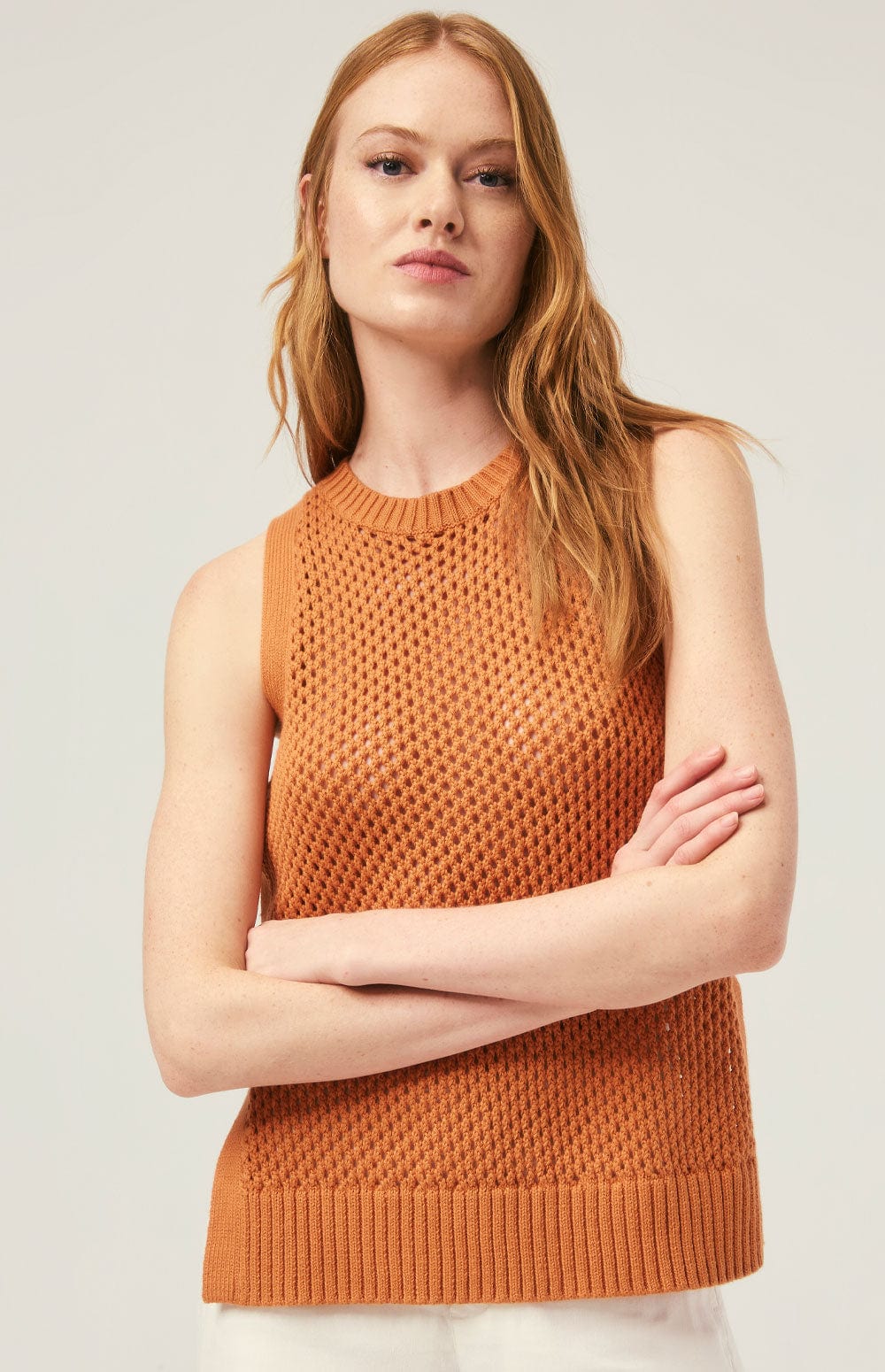 Vivi Tank Top Sweater by Alp N Rock, Women's Orange Open Knit Sweater