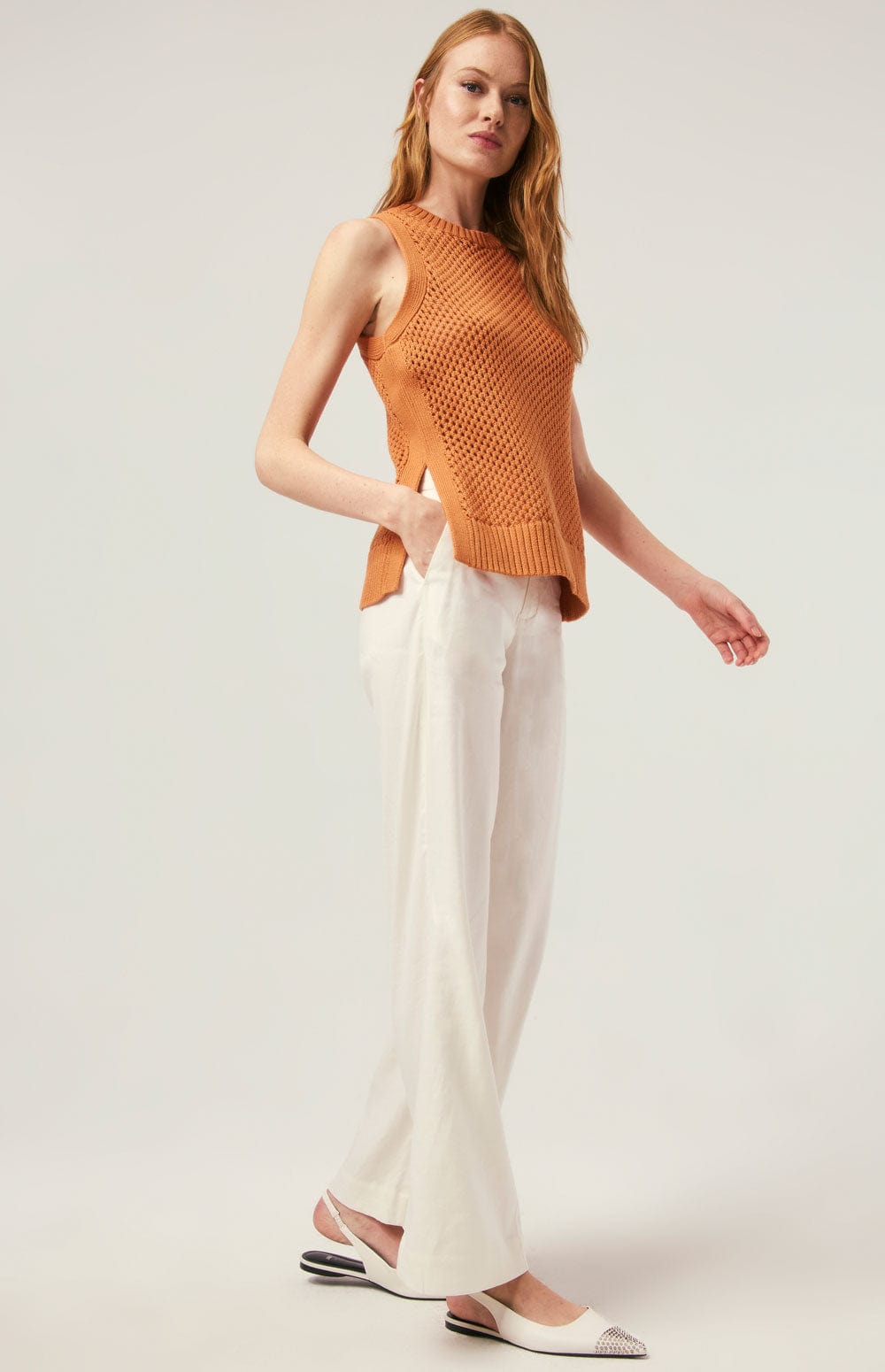 Vivi Tank Top Sweater by Alp N Rock, Women's Orange Open Knit Sweater
