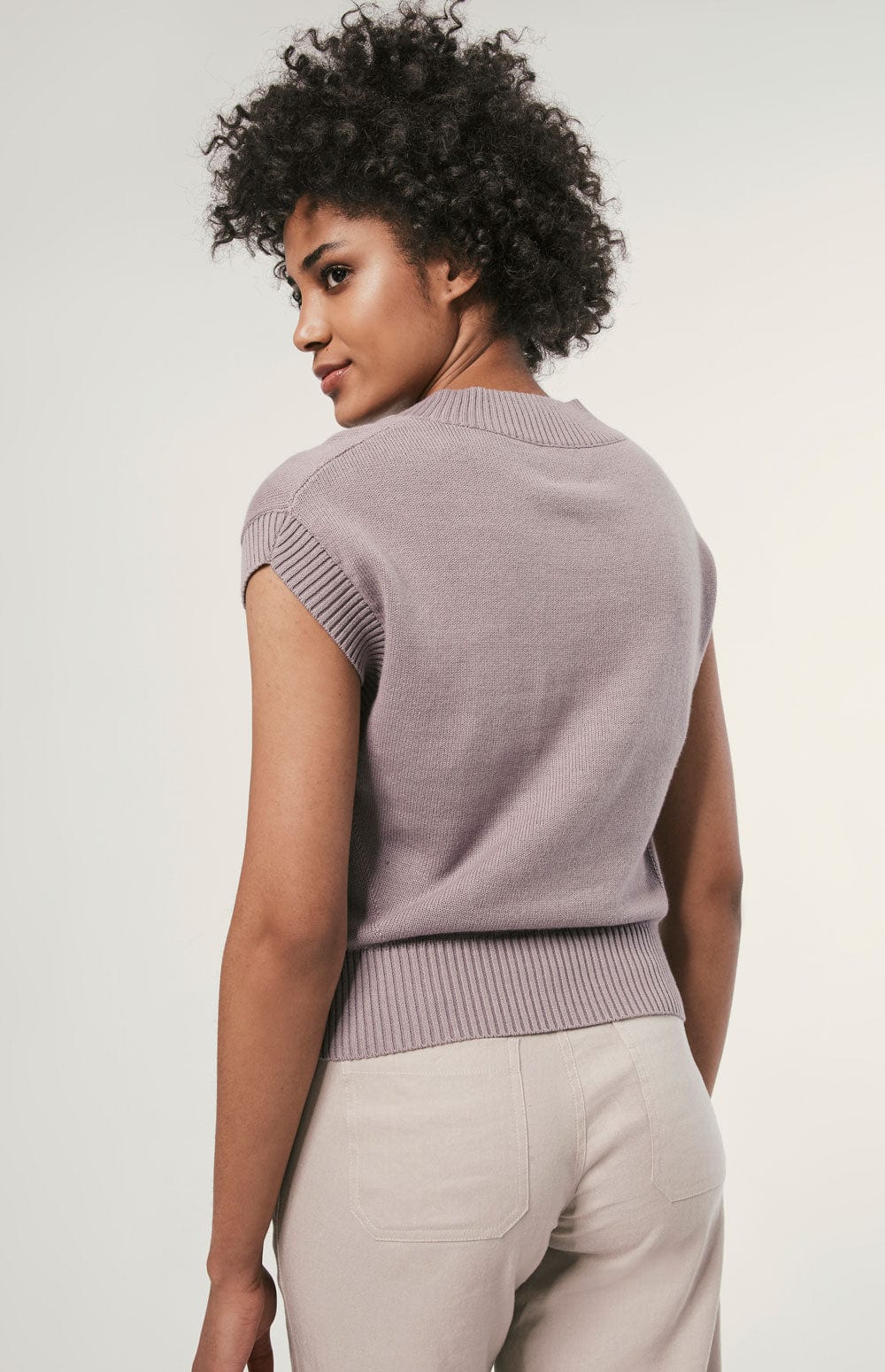 Tia Sweater Vest by Alp N Rock, Women's Light Purple V Neck Short Sleeve Sweater Vest