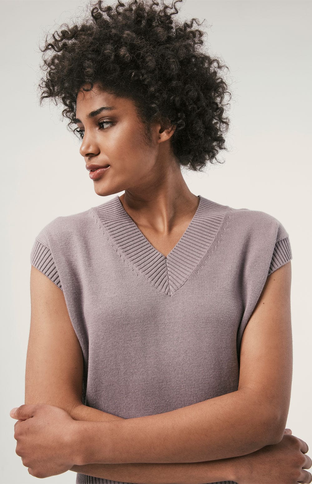 Tia Sweater Vest by Alp N Rock, Women's Light Purple V Neck Short Sleeve Sweater Vest