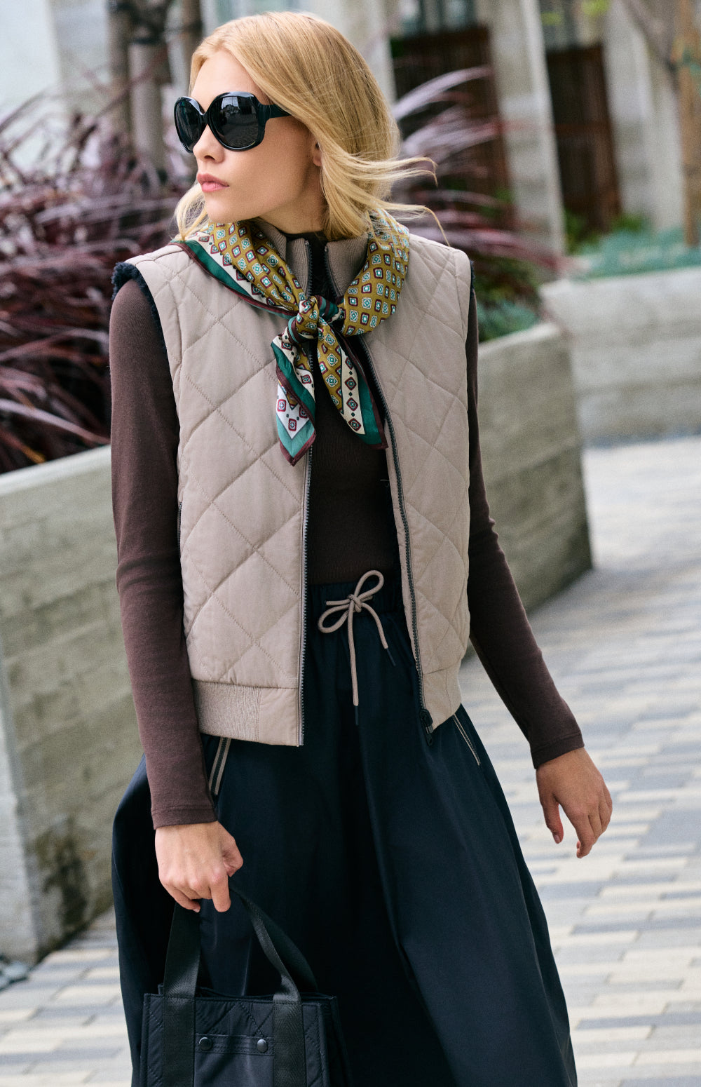 Alp N Rock Atlas Quilted Reversible Vest, taupe reverisble shearling vest for women