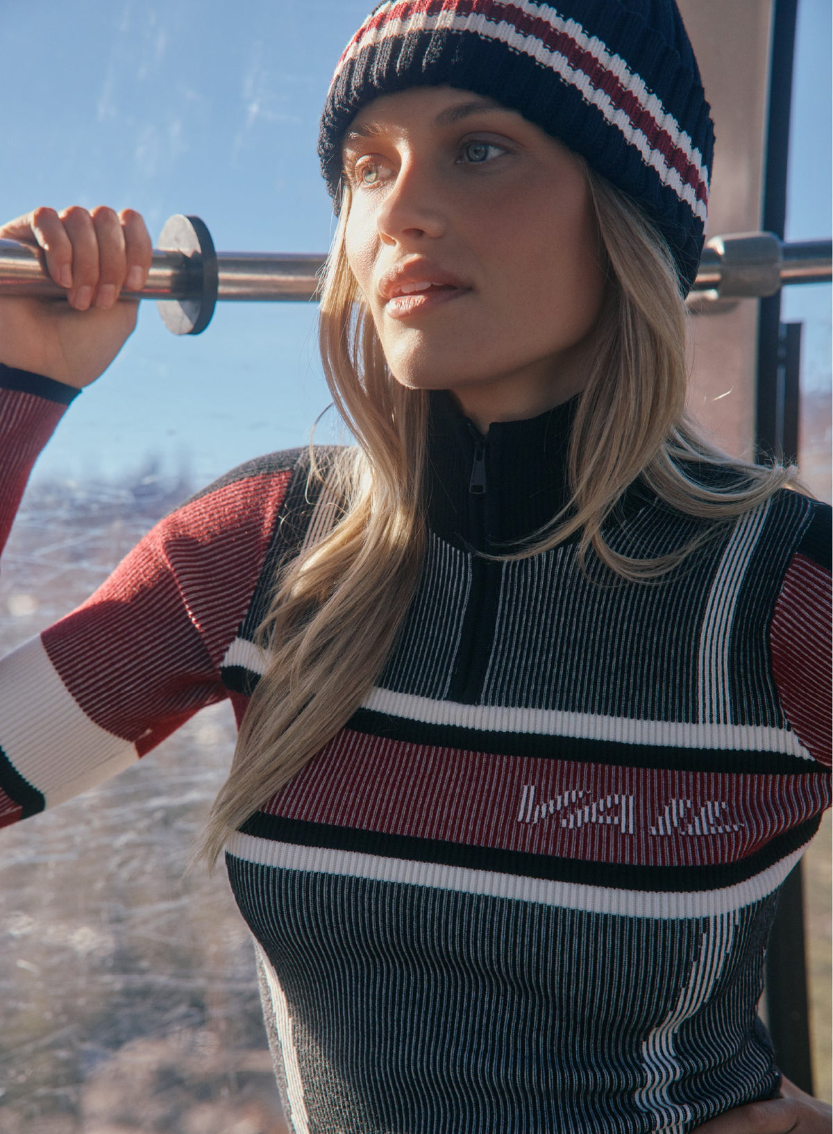 Alp N Rock women's red and black longsleeve ski shirt with color blocking 