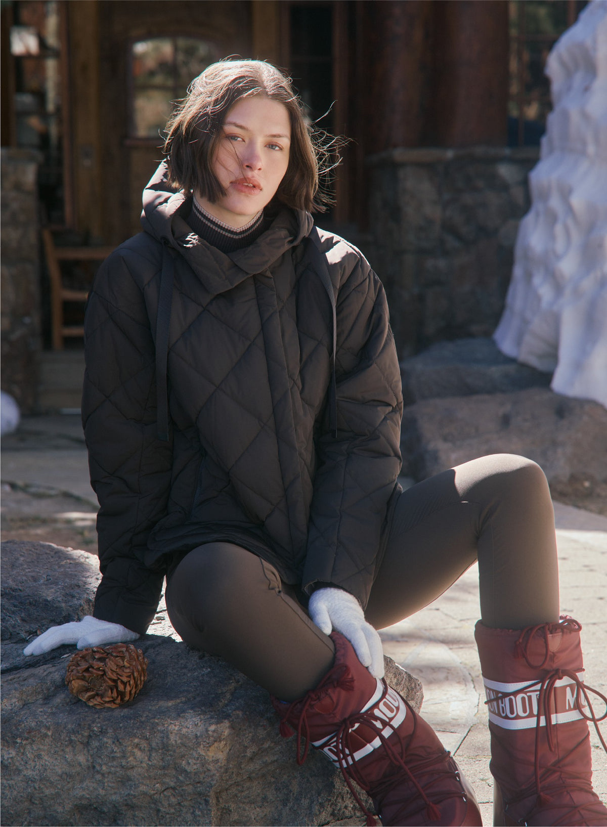 Alp N Rock women's hooded dark brown quilted coat 