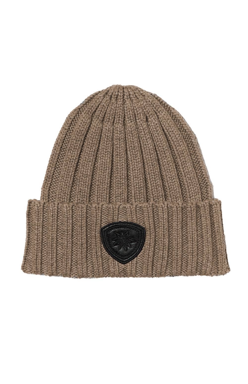 Adel Rib Beanie by Alp N Rock, Women's Beige Knit Beanie with Black Logo on Front