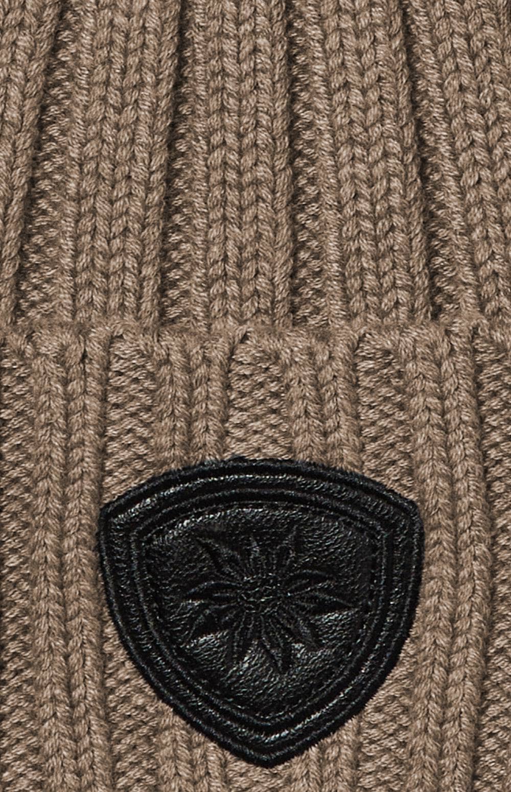 Adel Rib Beanie by Alp N Rock, Women's Beige Knit Beanie with Black Logo on Front