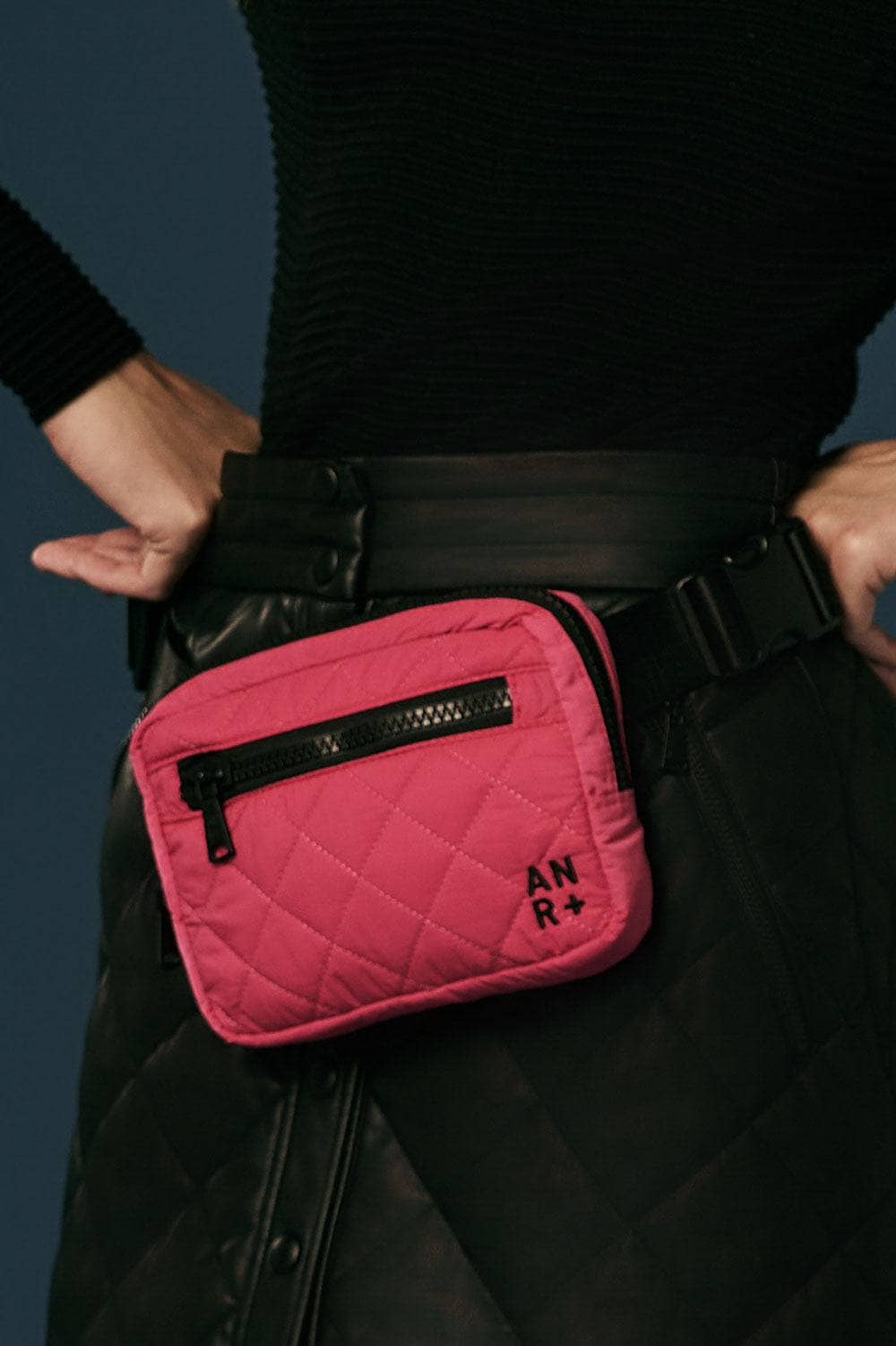 City Belt Bag by Alp N Rock, Women's Quilted Belt Bag in Pink With Black Strap