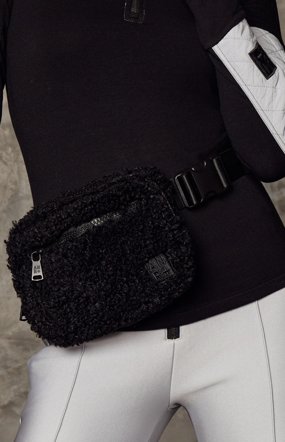 Alp N Rock City Shearling Belt Bag, black shearling belt bag for women with zip pockets