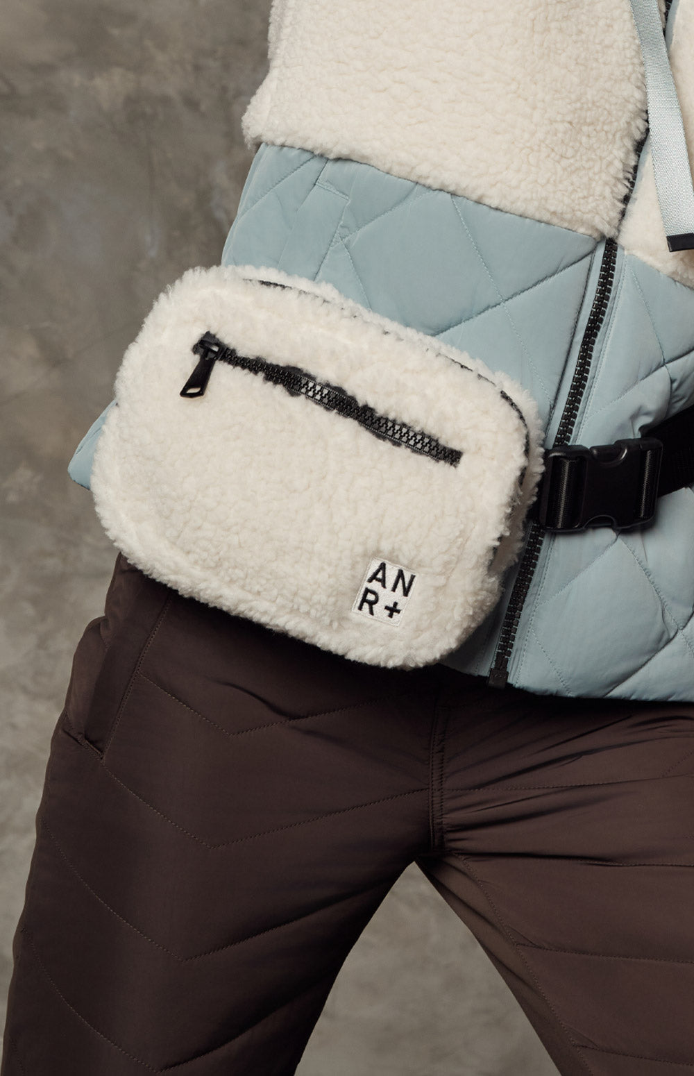 Alp N Rock City Shearling Belt Bag, ivory shearling belt bag for women with zip pockets