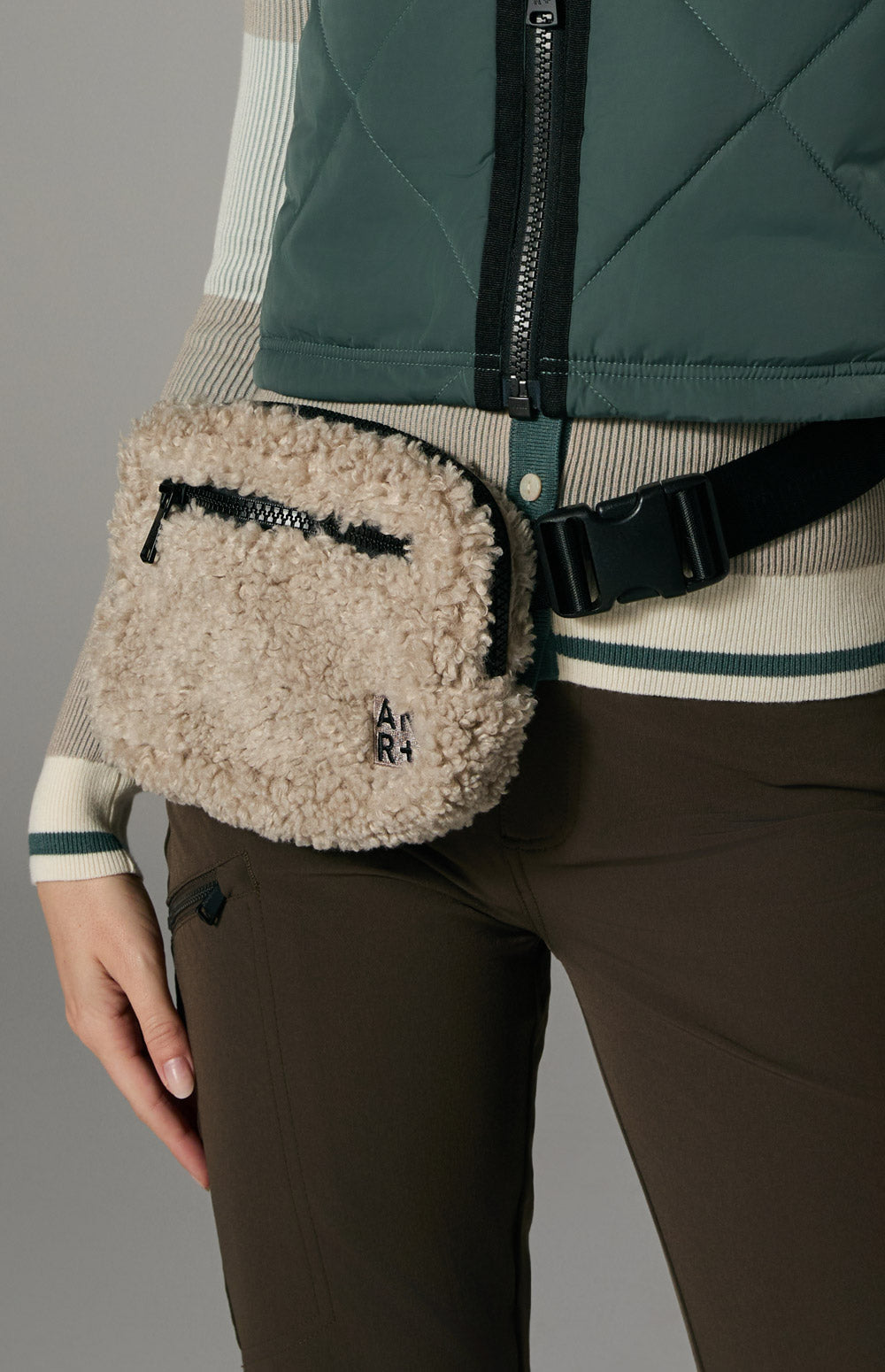Alp N Rock City Shearling Belt Bag, beige shearling belt bag for women with zip pockets