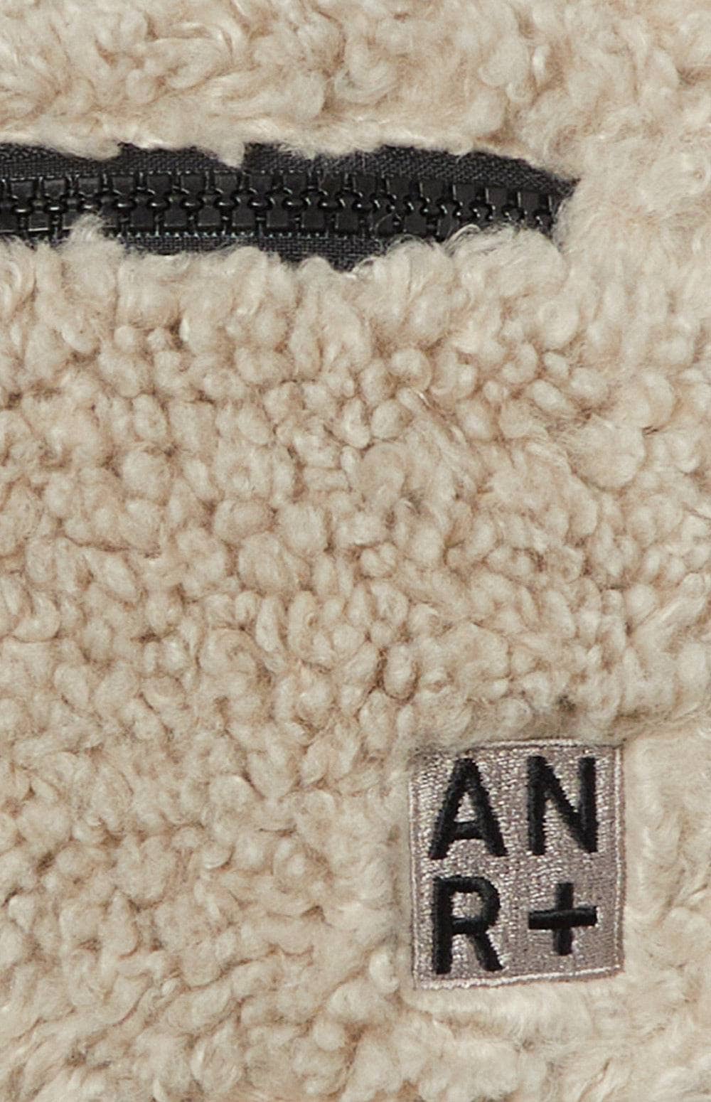 City Shearling Belt Bag by Alp N Rock, Women's Beige Shearling Belt Bag with Pocket and Black Zipper and Strap