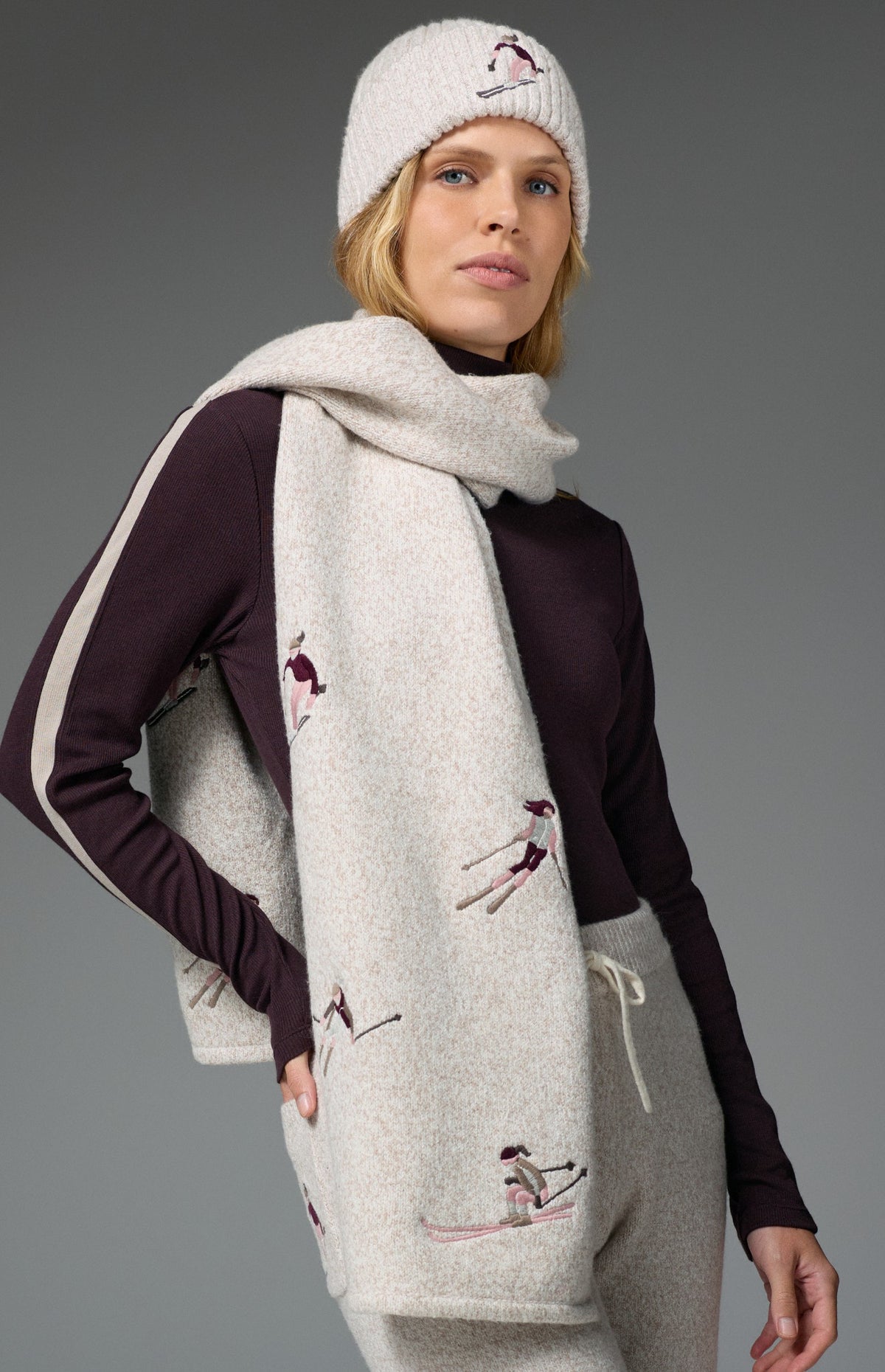 Embroidered Skier Scarf, Ivory | Alp N Rock Alp N Rock Accessories Embroidered Skier Scarf | Ivory