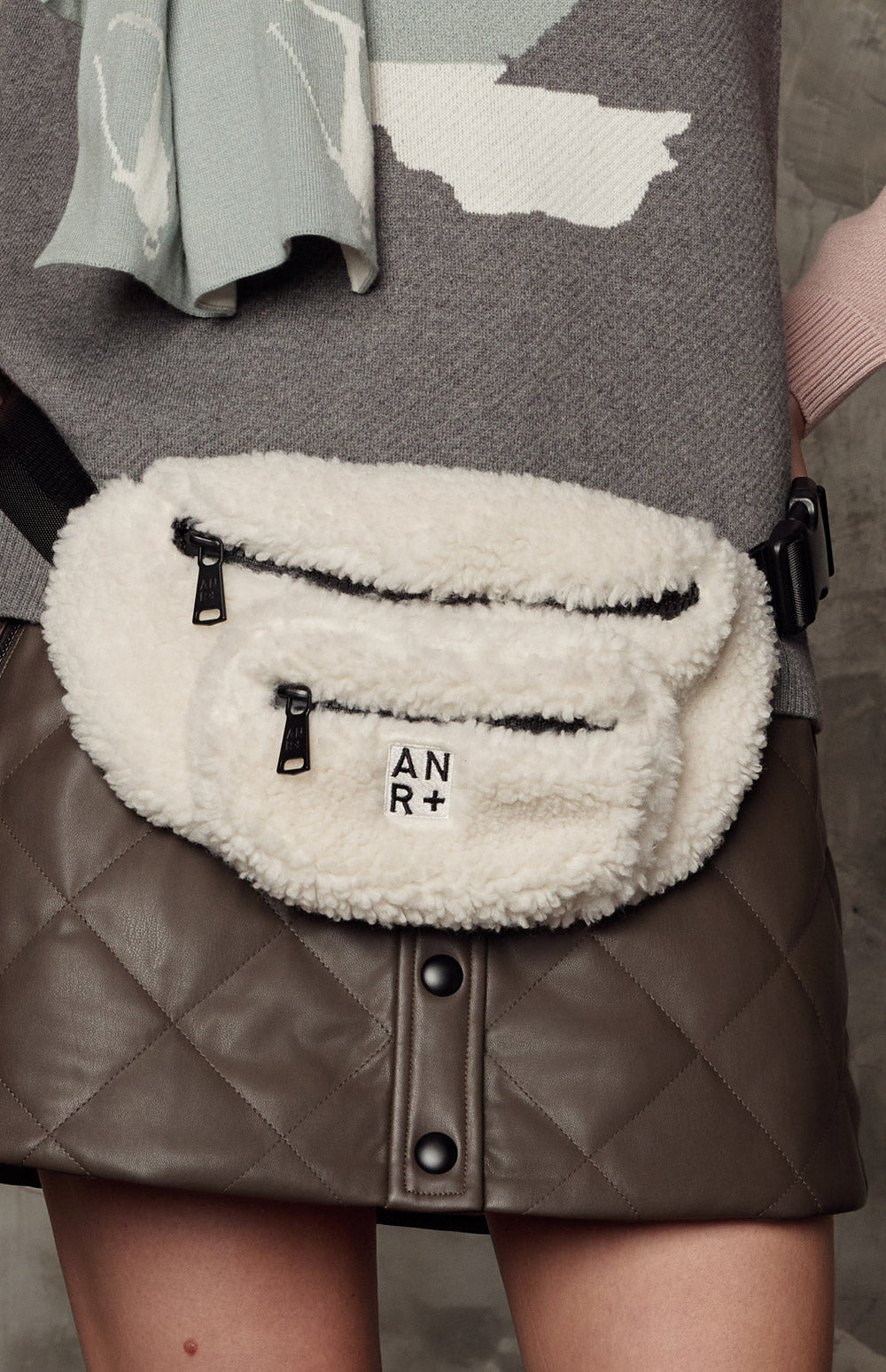 Alp N Rock Everyday Belt Bag, ivory shearling belt bag for women with multiple zip pockets