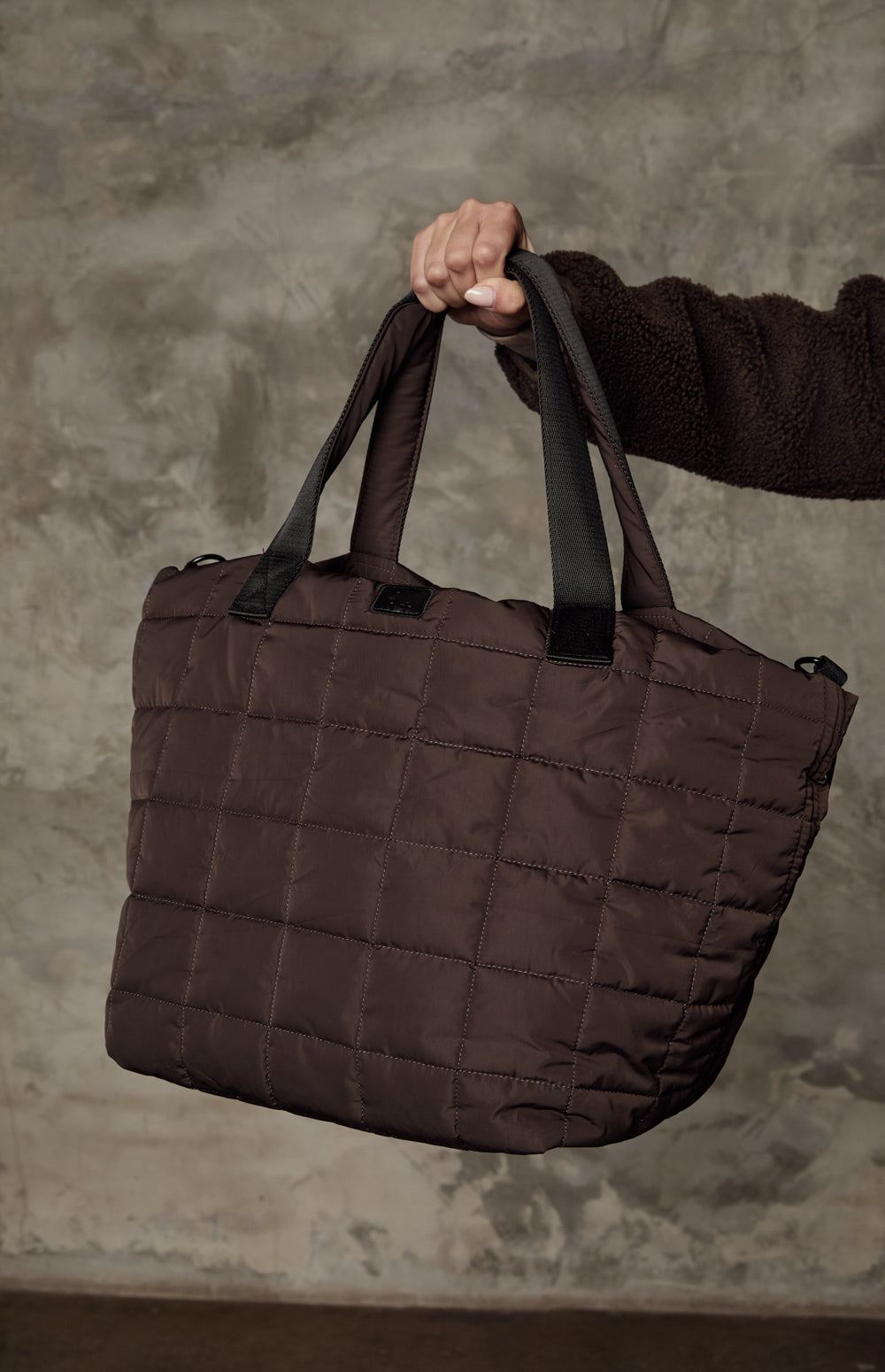 Alp N Rock Quilted Tote Bag, brown quilted tote bag for women with short and long straps