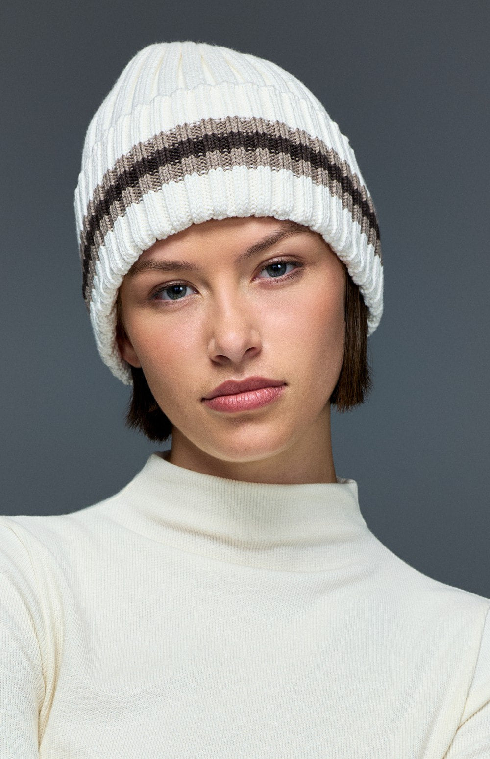 Alp N Rock Stripe Beanie, women's white striped ribbed beanie with color blocking