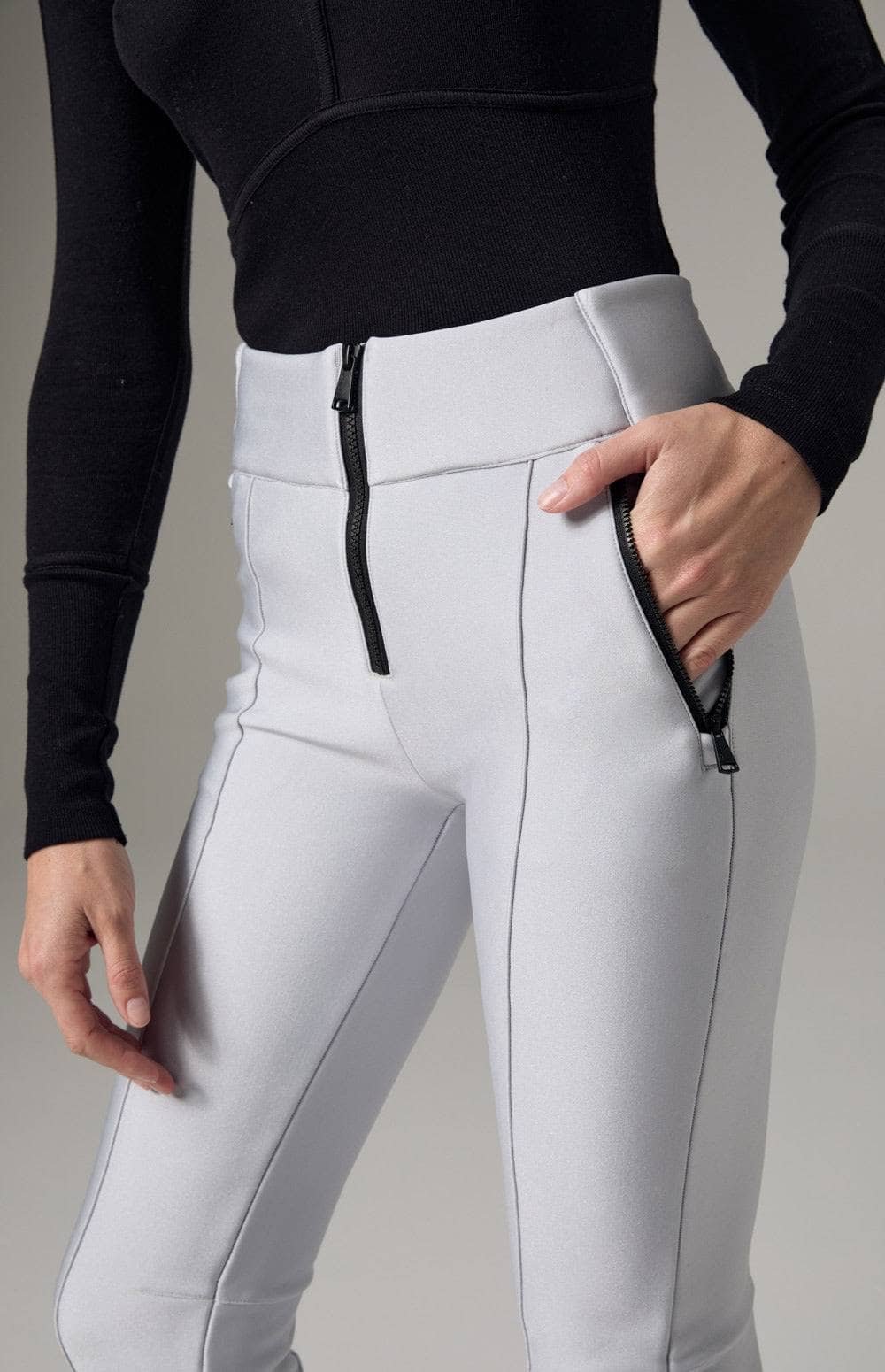 Georgia Pant by Alp N Rock, Women's Silver Ski Pant With Flare Leg and Zipper Pockets