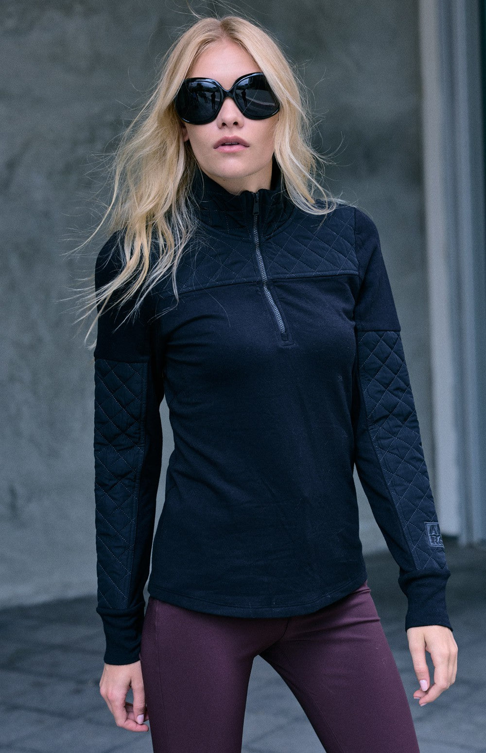 Alp N Rock Cody Quilted Zip Mock Neck, black half zip longsleeve shirt for women