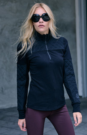 Cody Quilted Zip Mock Neck | Black