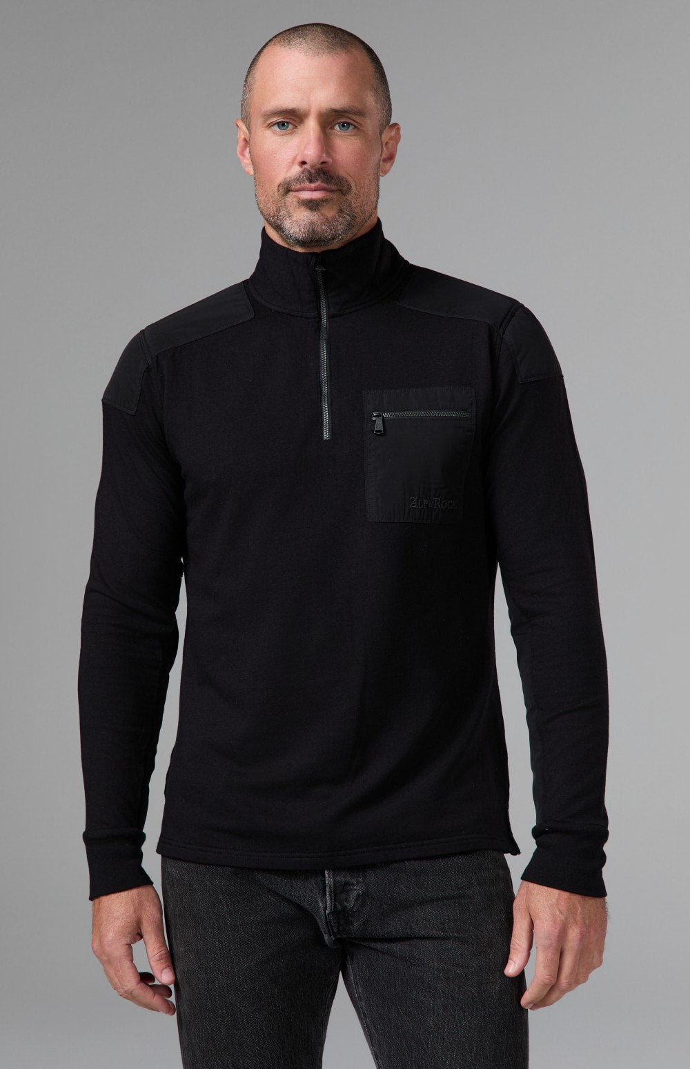 Alp N Rock Brendon Zip Mock Shirt, black longsleeve mock neck quarter zip shirt for men
