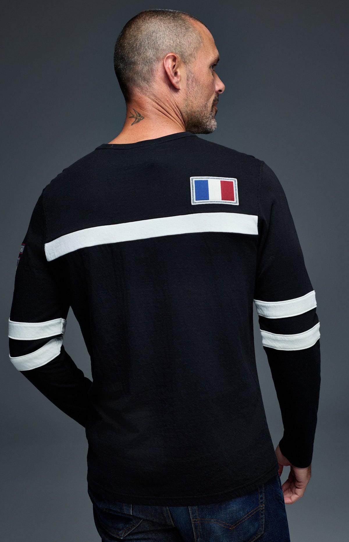 Alp N Rock Chamonix Ski Crew, black men's crew neck longsleeve sweater with white stripes