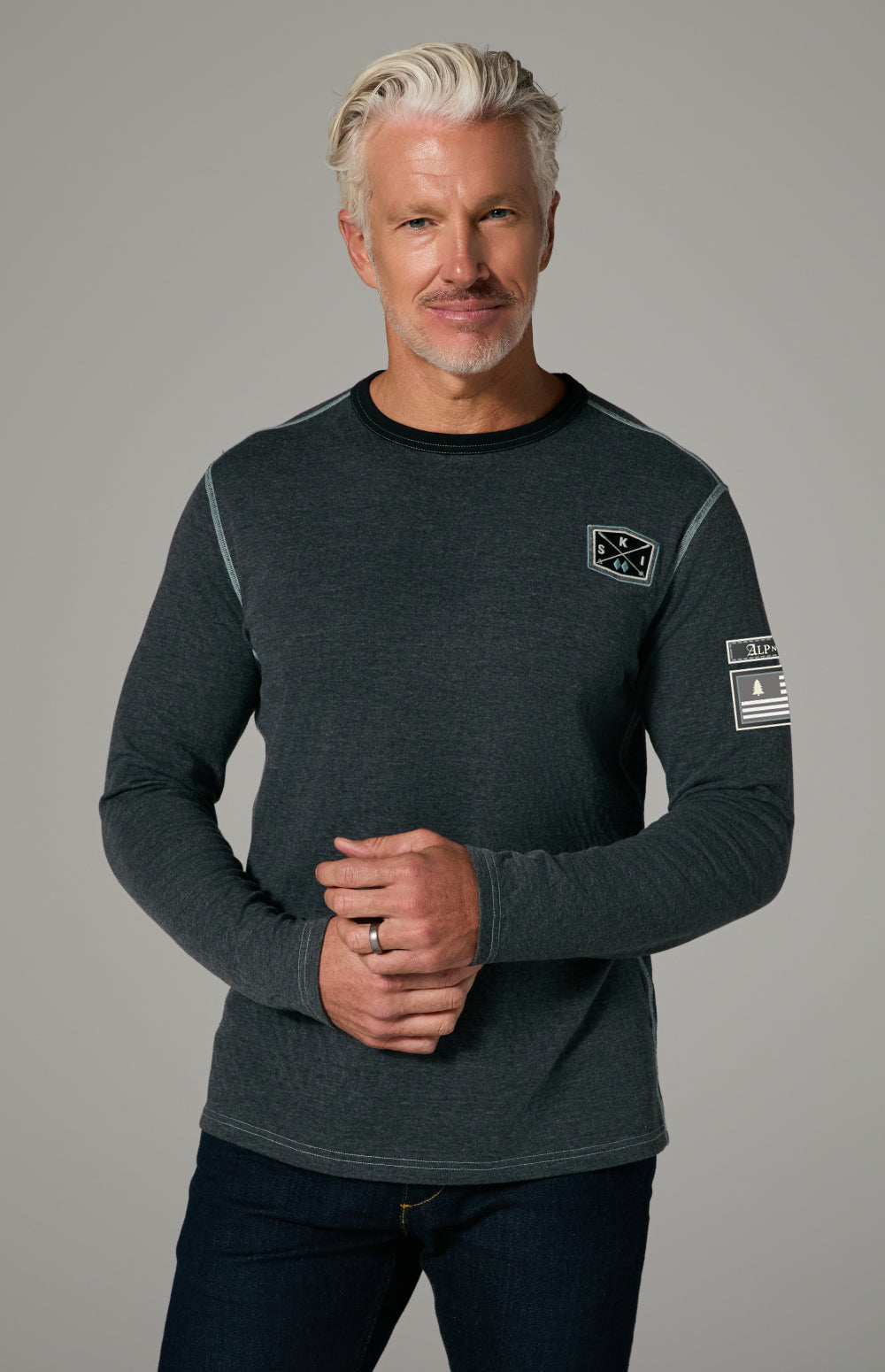 Alp N Rock Lake Tahoe Crew, heather black longsleeve crewneck shirt for men with Lake Tahoe lettering on the back