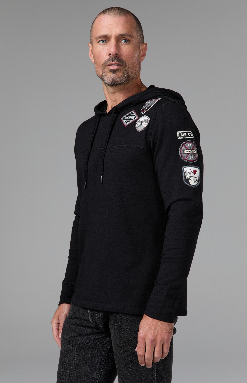 Alp N Rock Marco Hoodie, dark brown longsleeve hoodie with ski patches for men