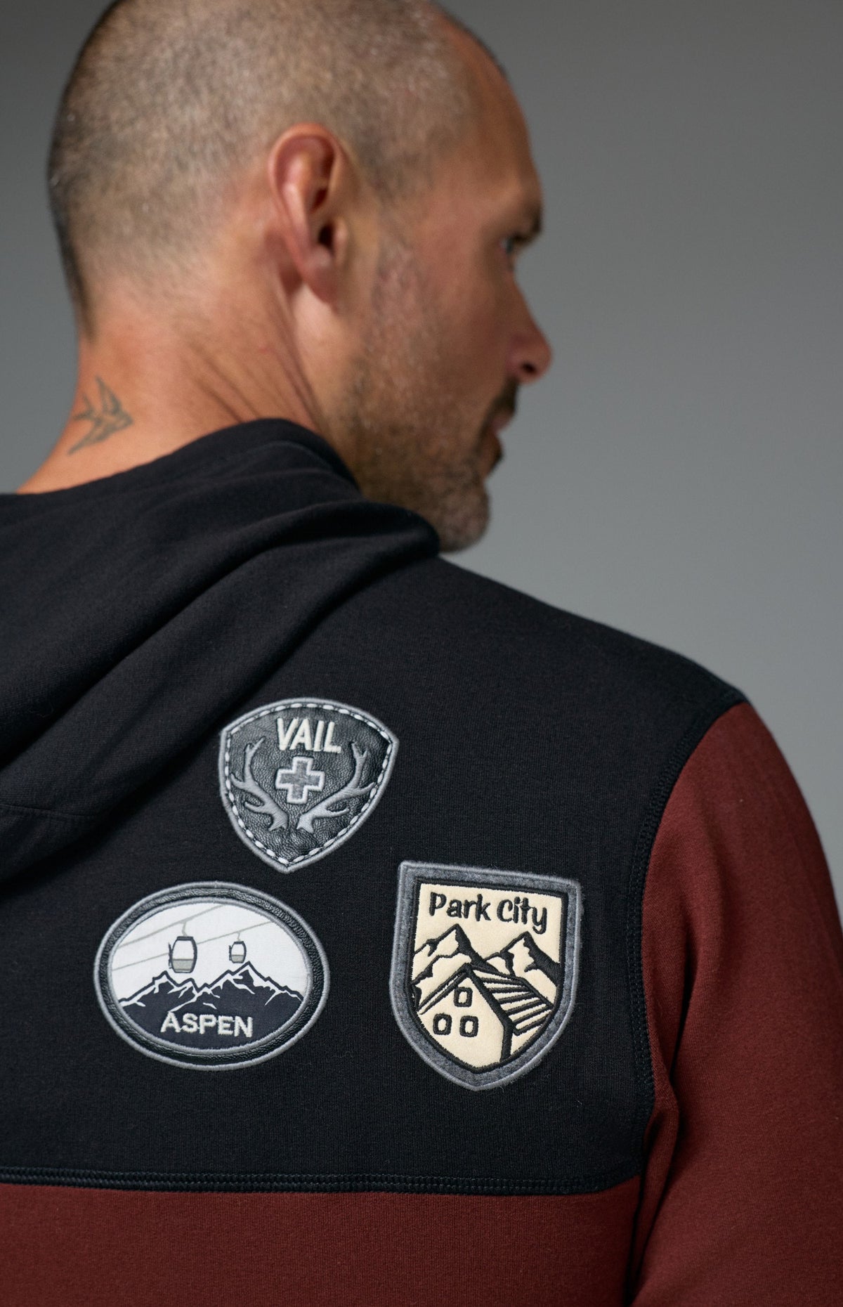 Alp N Rock Marco Hoodie, dark red longsleeve hoodie with ski patches for men