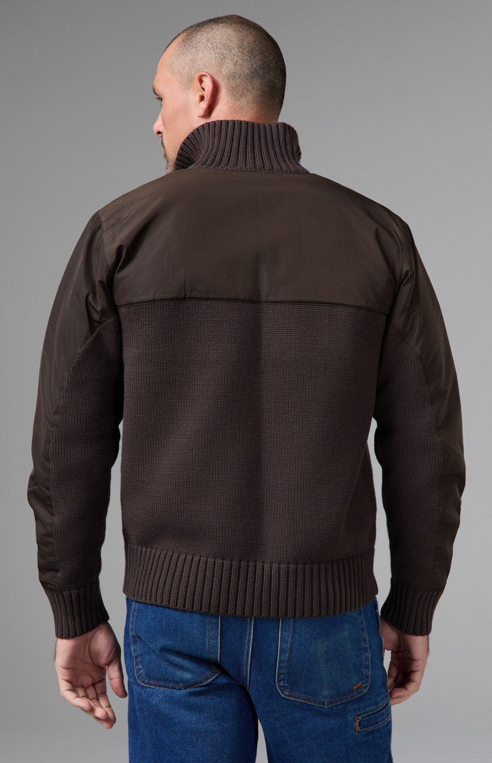 Alp N Rock Apollo Mock Sweater, dark brown mock neck henley sweater for men with a button neckline
