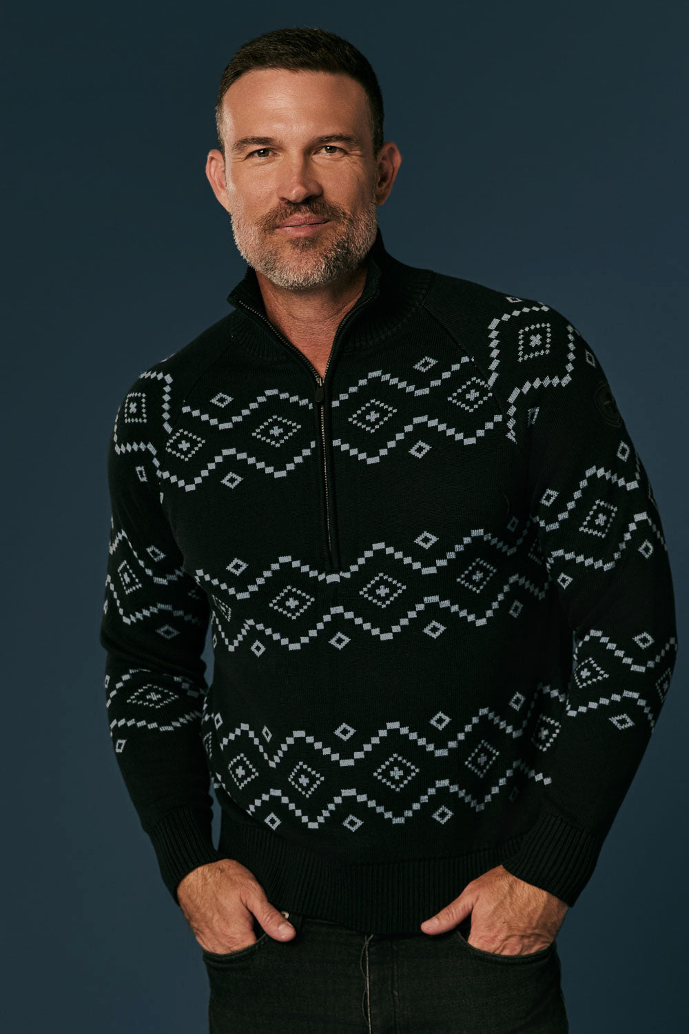 Brody 1/2 Zip Sweater, Black/Silver Blue | Alp N Rock Alp N Rock Mens Sweater Brody 1/2 Zip Sweater | Black/Silver Blue