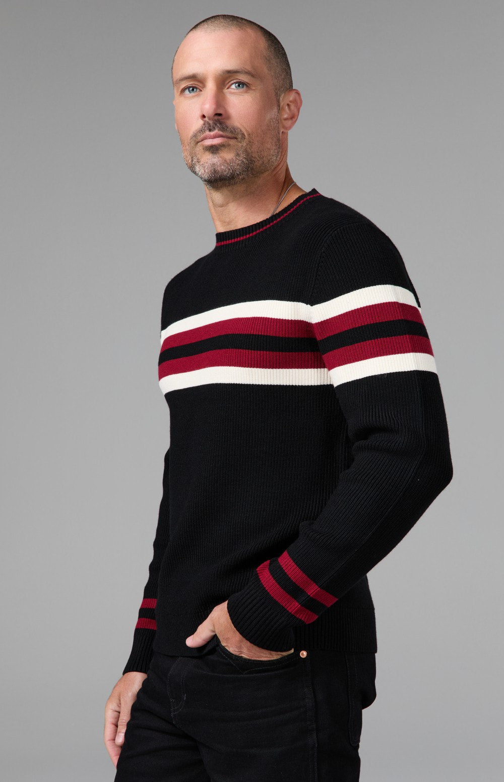 Alp N Rock Cameron Stripe Crew Sweater, black crew neck stripe sweater