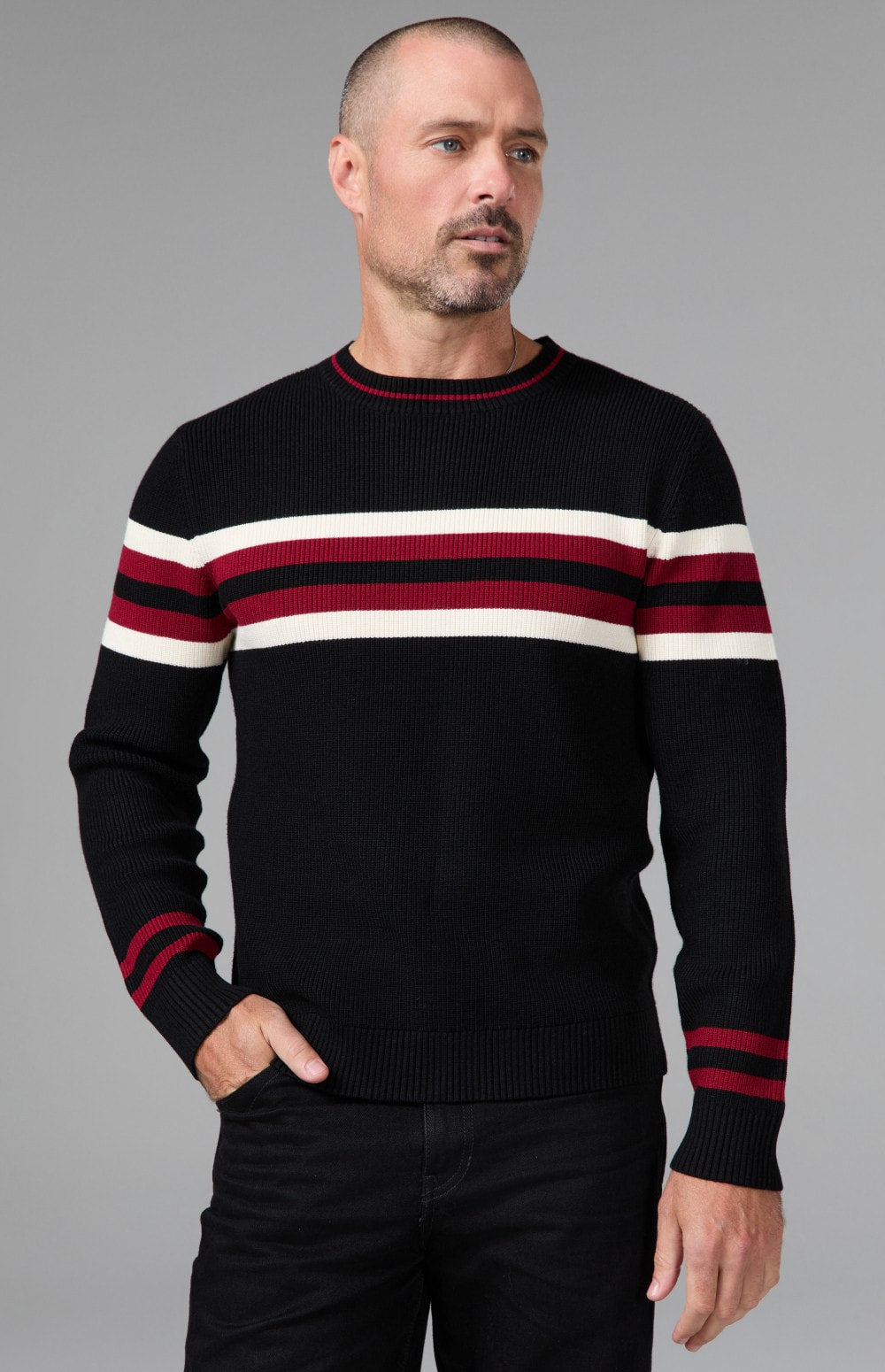 Alp N Rock Cameron Stripe Crew Sweater, black crew neck stripe sweater
