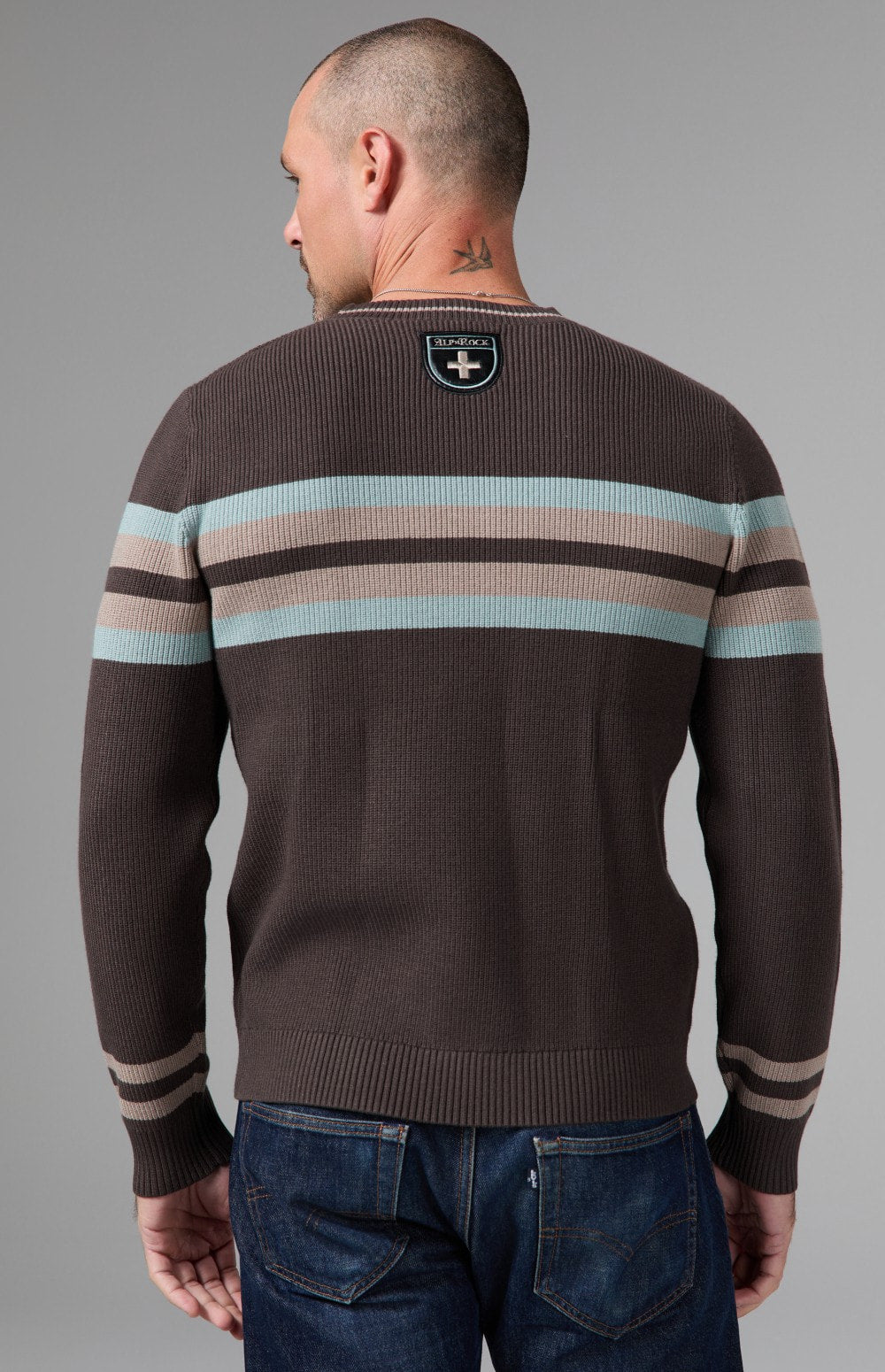 Alp N Rock Cameron Stripe Crew Sweater, dark brown crew neck stripe sweater