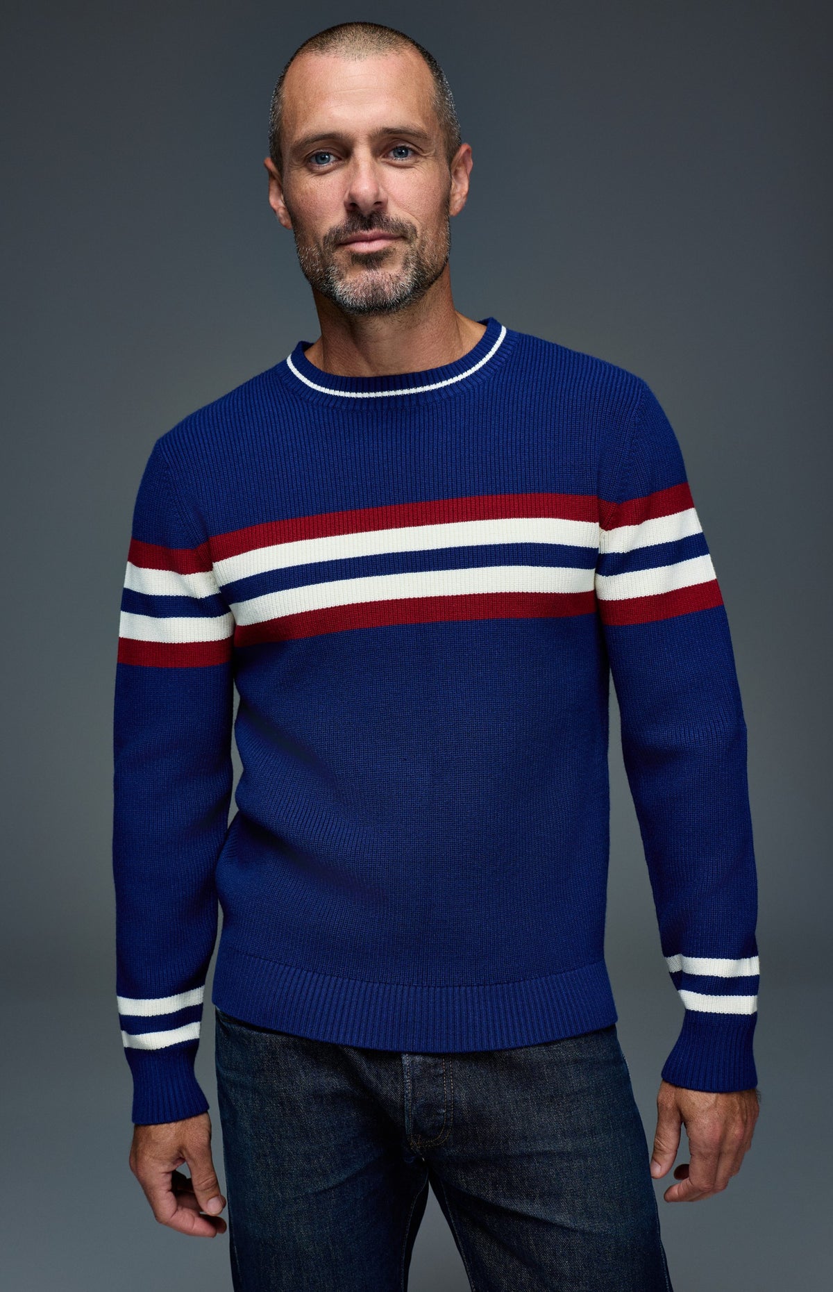 Alp N Rock Cameron Stripe Crew Sweater, deep blue crew neck stripe sweater for men