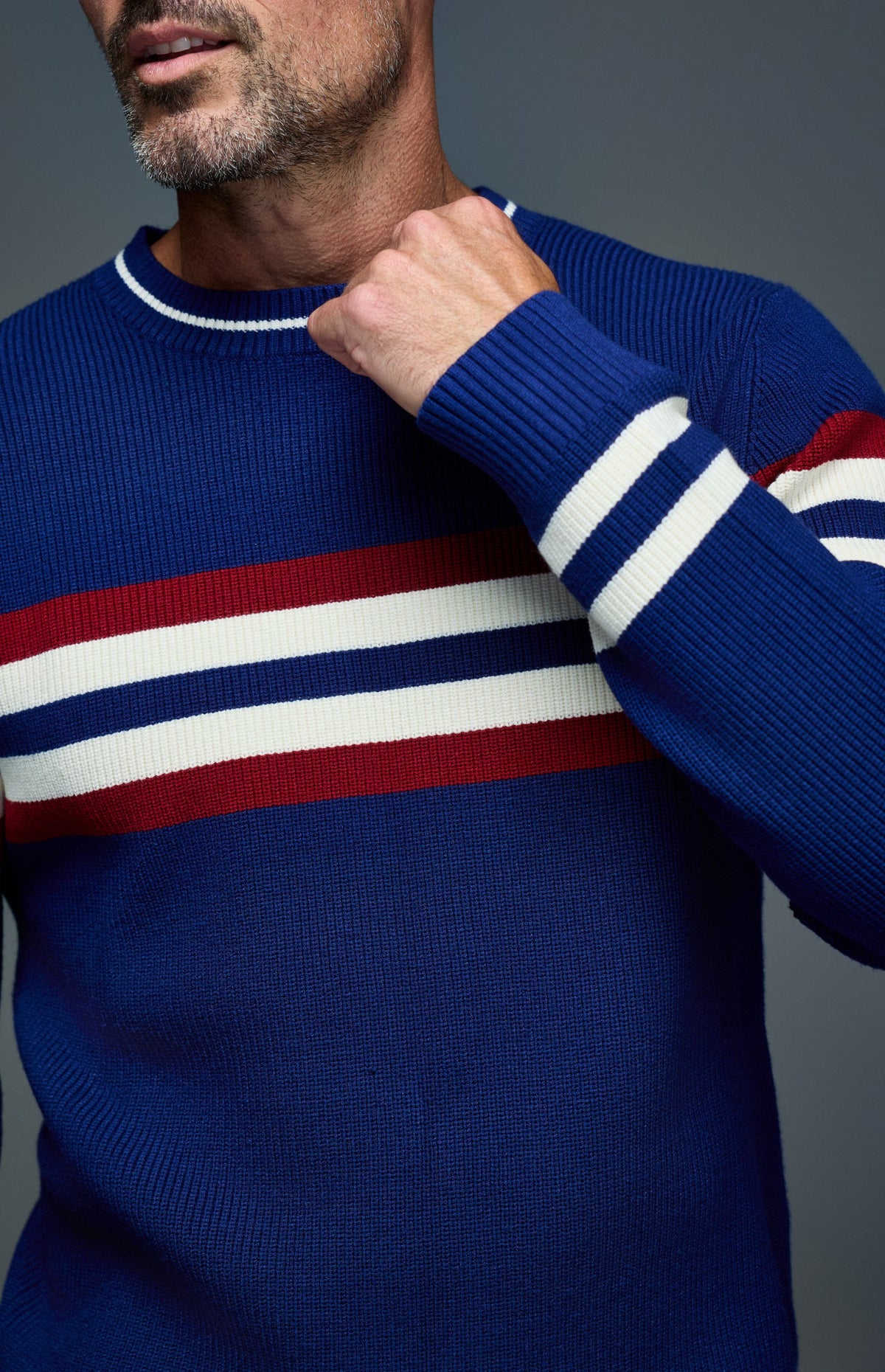 Alp N Rock Cameron Stripe Crew Sweater, deep blue crew neck stripe sweater for men