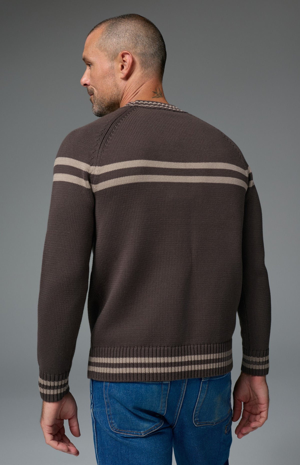 Alp N Rock Gstaad Men's Ski Sweater, men's brown mock neck longsleeve sweater with Gstaad lettering on the chest