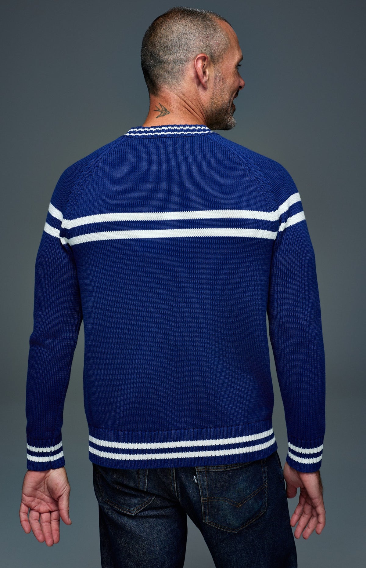 Alp N Rock Gstaad Men's Ski Sweater, deep blue men's mock neck longsleeve sweater with Gstaad lettering on the chest