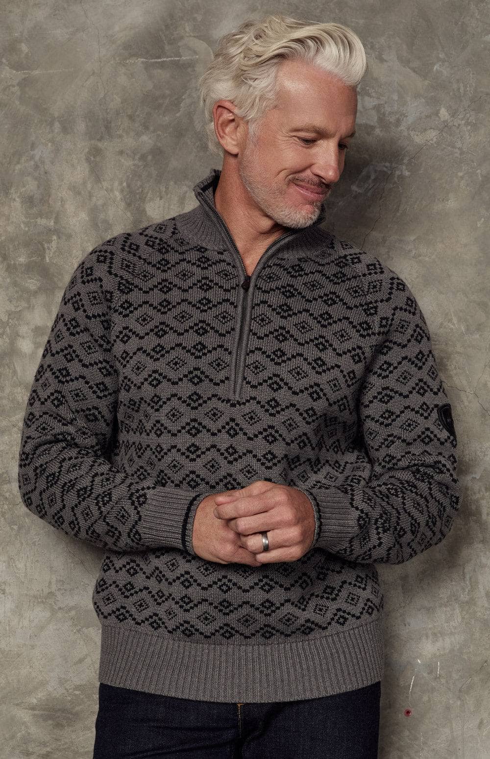 Leo Fairisle 1/2 Zip Sweater, Grey | Alp N Rock Alp N Rock Mens Sweater Leo Fairisle 1/2 Zip Sweater | Heather Grey