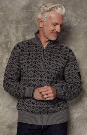 Leo Fairisle 1 2 Zip Sweater Heather Grey