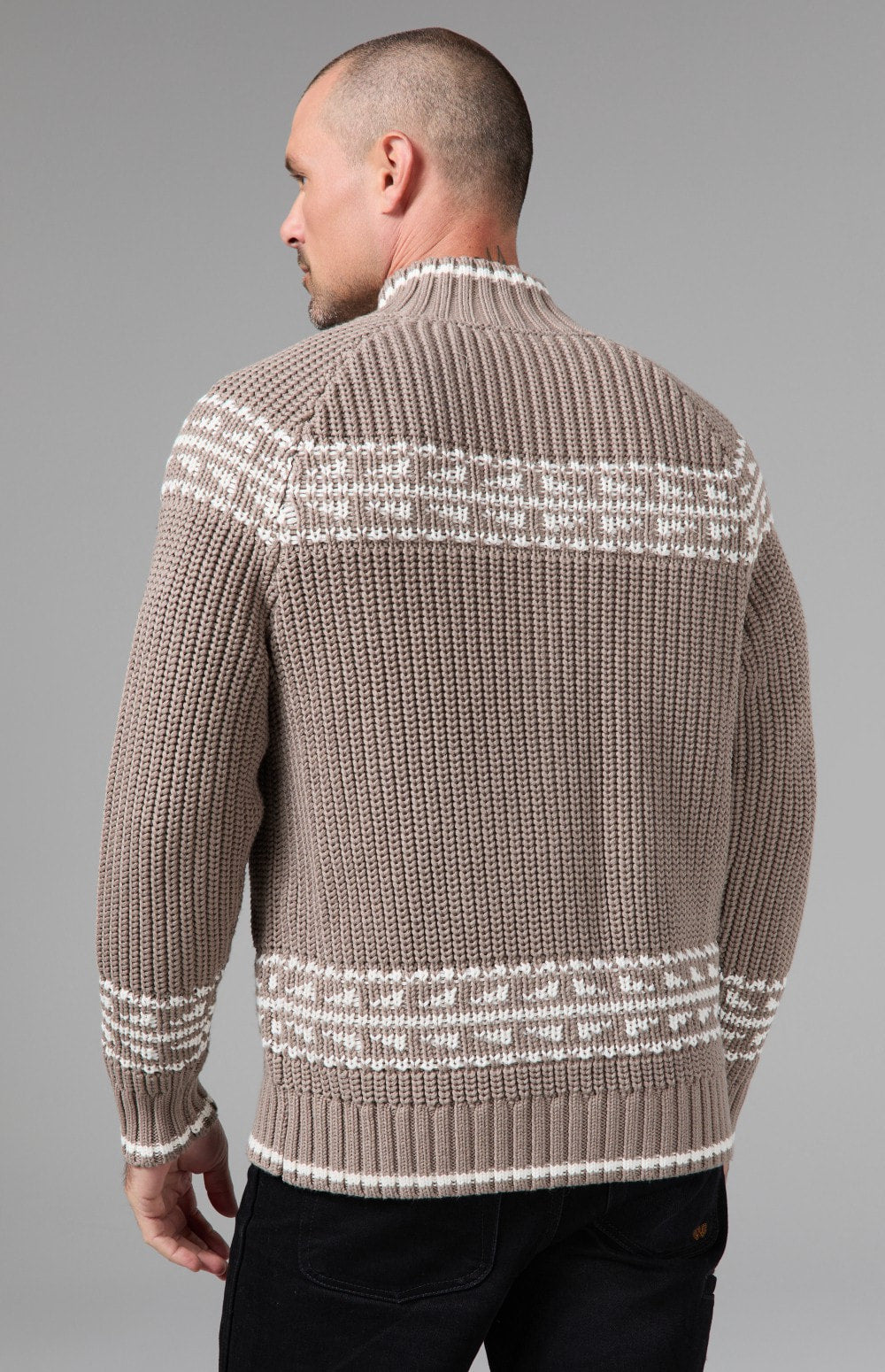 Alp N Rock Theo Full Zip Fair Isle Sweater, taupe full zip mock neck sweater for men