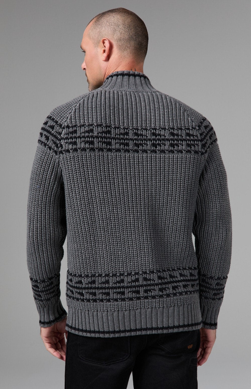 Alp N Rock Theo Full Zip Fair Isle Sweater, heather grey full zip mock neck sweater for men