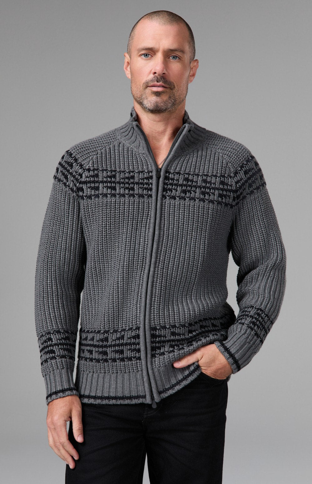 Theo Full Zip Fair Isle Sweater, Heather Grey | Alp N Rock Alp N Rock Mens Sweater Theo Full Zip Fair Isle Sweater | Heather Grey