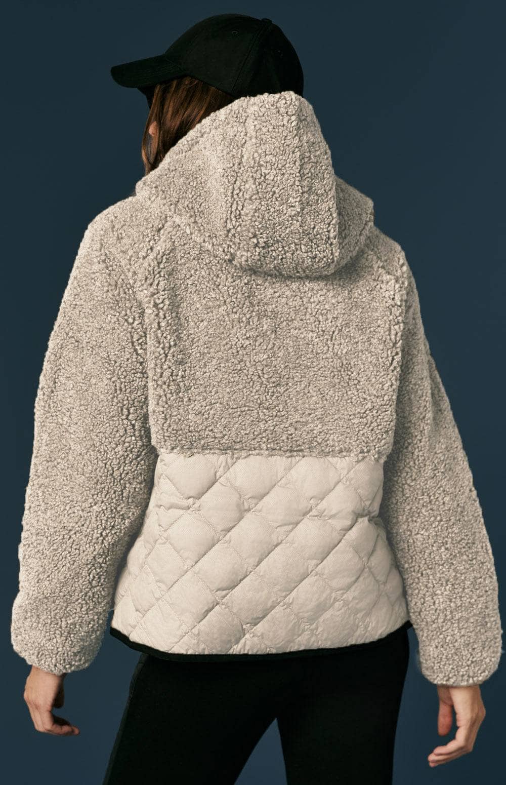 Alpine Pullover Jacket by Alp N Rock, Women's Beige Shearling Jacket With Hood, Quilted Bottom and Front Pocket