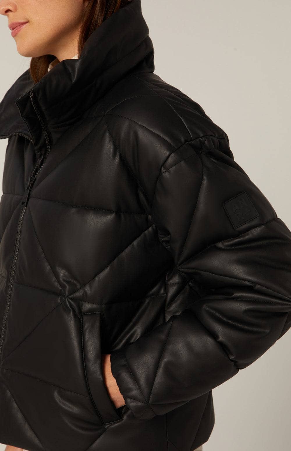 Alta Puffer Jacket by Alp N Rock, Women's Black Faux Leather Puffer Jacket With Eco-Down Filling