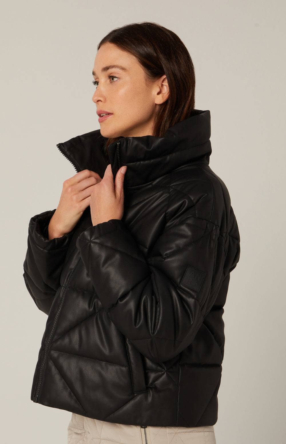 Alta Puffer Jacket by Alp N Rock, Women's Black Faux Leather Puffer Jacket With Eco-Down Filling