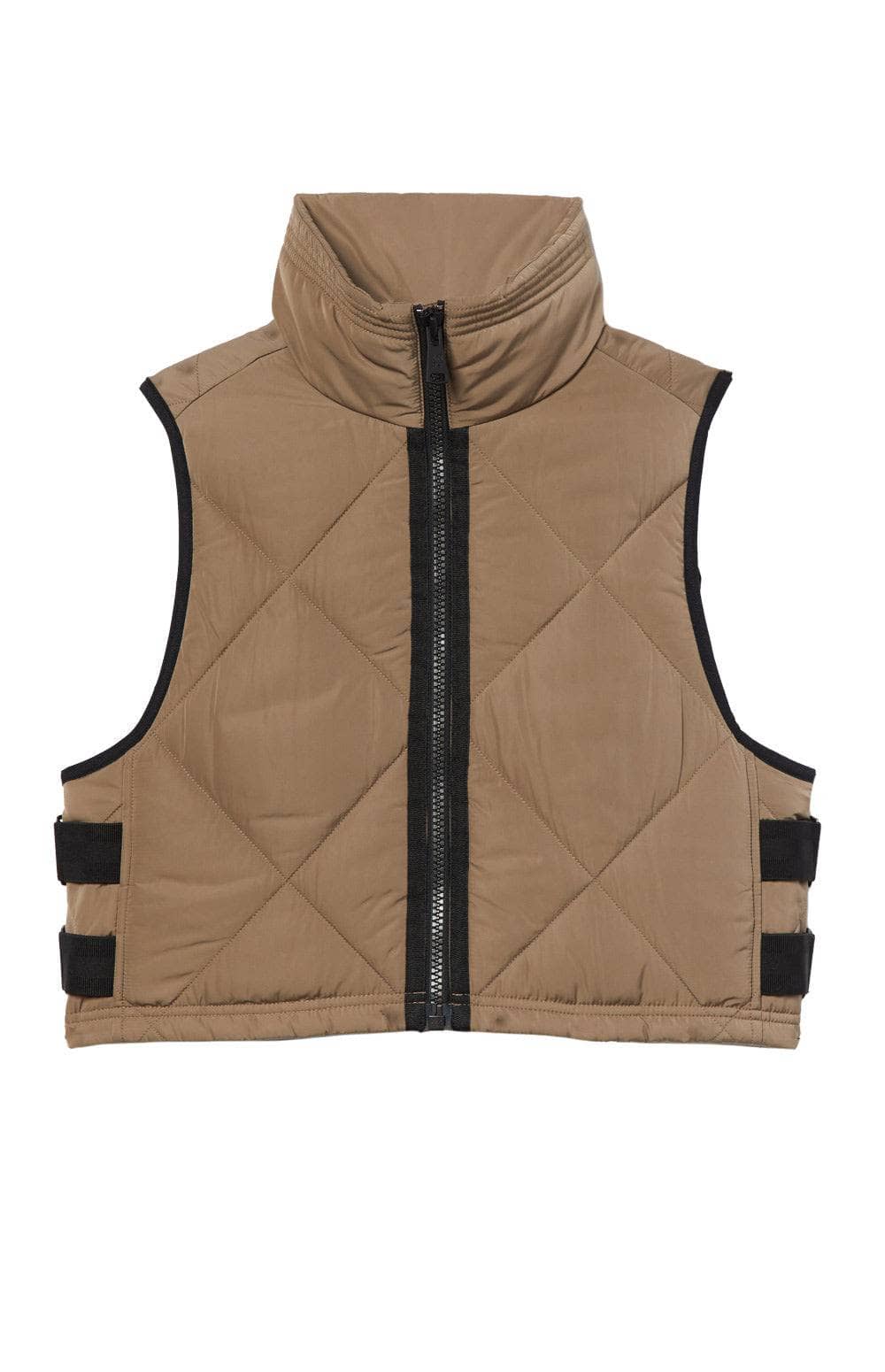 La Vitesse li Cropped Vest by Alp N Rock, Women's Beige Quilted Vest With Black Zipper and Light Padding