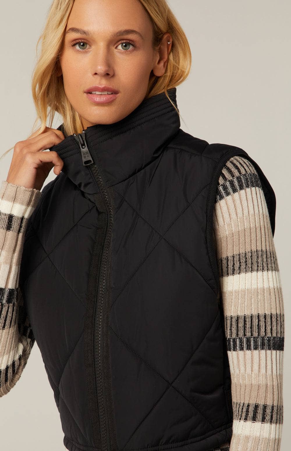 La Vitesse li Cropped Vest by Alp N Rock, Women's Black Quilted Vest With Black Zipper and Light Padding