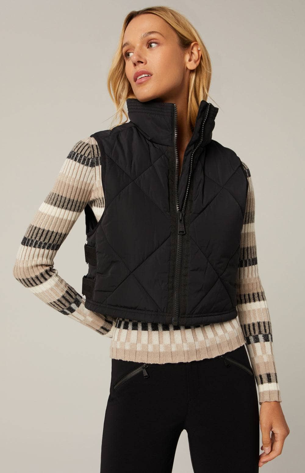 La Vitesse li Cropped Vest by Alp N Rock, Women's Black Quilted Vest With Black Zipper and Light Padding