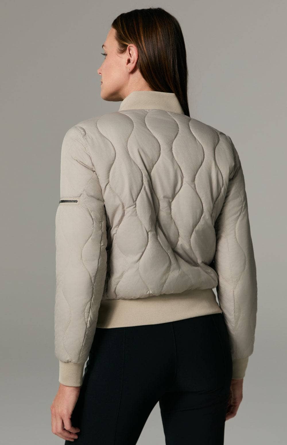 Metro Bomber Jacket by Alp N Rock, Women's Stone Bomber Jacket With Quilting and Zipper Pockets