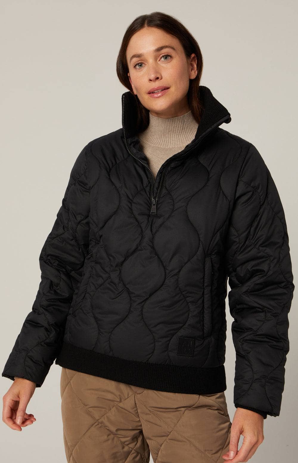 Nelly 1/2 Zip Pullover Jacket by Alp N Rock, Women's Black Jacket, Eco-Down Filling With Black Turtleneck