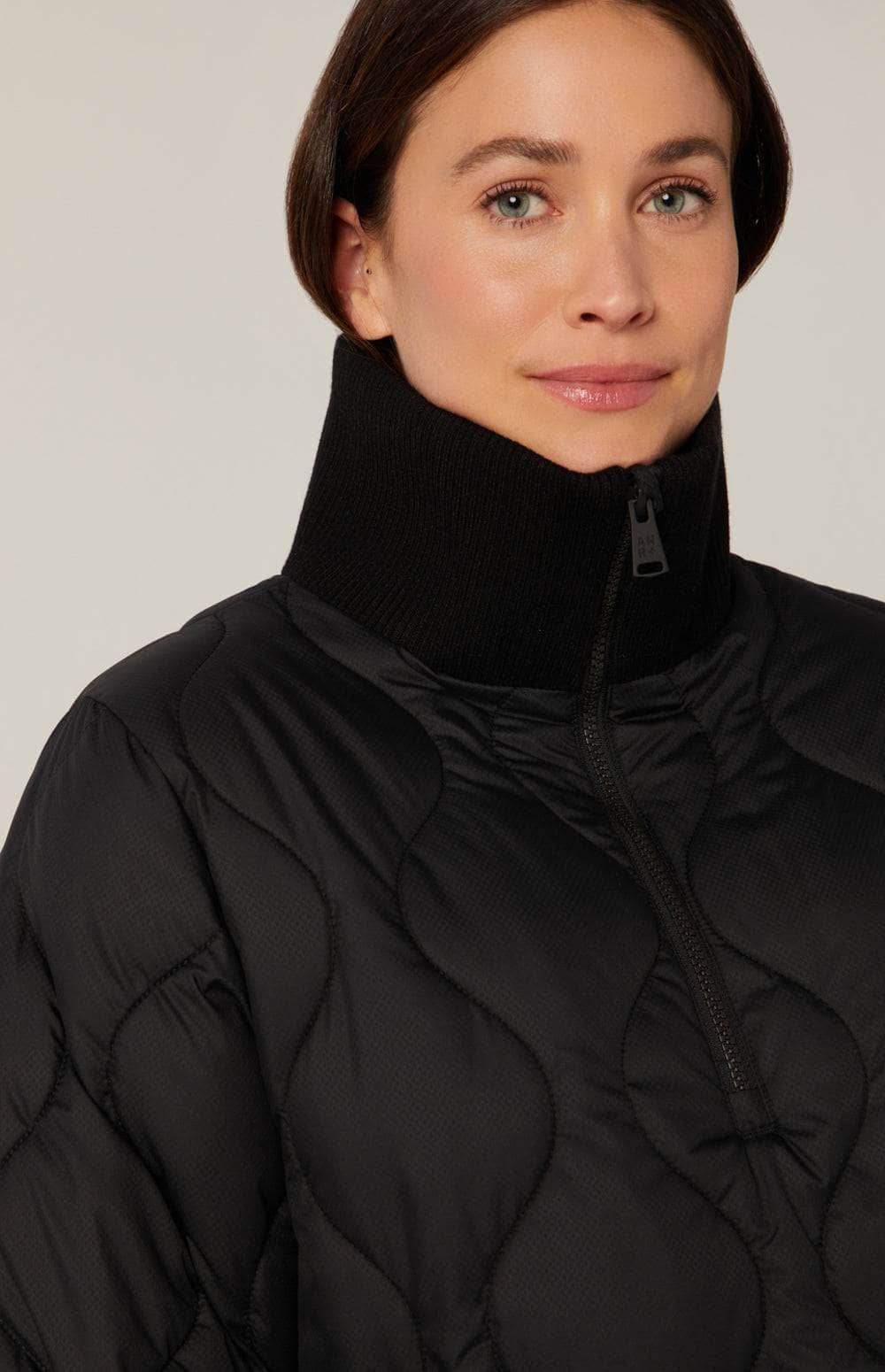 Nelly 1/2 Zip Pullover Jacket by Alp N Rock, Women's Black Jacket, Eco-Down Filling With Black Turtleneck