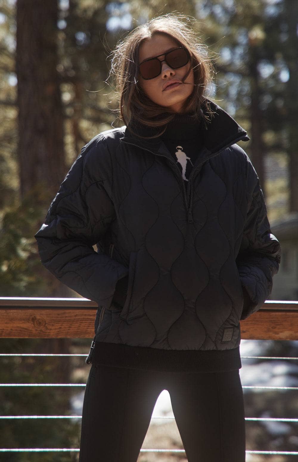 Nelly 1/2 Zip Pullover Jacket by Alp N Rock, Women's Black Jacket, Eco-Down Filling With Black Turtleneck